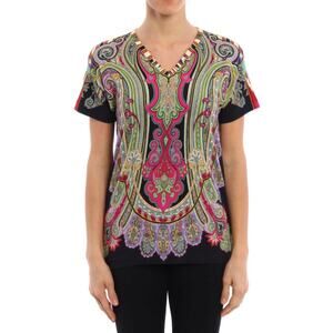 Etro Black Colorful Printed Short Sleeve Top Size 46/L